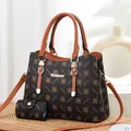 Two-piece tote bag set with brown logo print and adjustable shoulder strap - Coffee