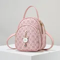 Mini mochila multifuncional rosa claro con colgante de gato y estampado de patrón - Rosa