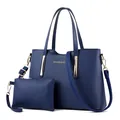 Set borsa a mano blu scuro in finta pelle con borsa shopper e custodia abbinata - Blu scuro
