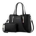 Set borsa tote nera in pelle martellata con pochette coordinata e finiture in metallo oro - Nero