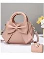Elegante borsa a mano rosa con fiocco da donna con portafoglio coordinato e tracolla - Borsa Rosa Con Portafoglio / Rosa