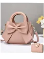 Elegant pink handbag and matching long wallet set featuring a large decorative bow - Pink Handbag With Wallet / Pink