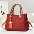 Detail of the reddish-brown woven texture and golden hardware on the shoulder bag - Wine Red
