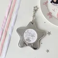 Close-up of star-shaped silver PU photocard holder with metal chain and clear window - Silver Gray
