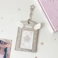 Silver PU angel wing photo card holder with star keychain and transparent window - Silver