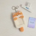 Cute orange and white plush cat photo card holder with silver keychain attachment - Orange Corgi