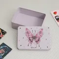 Purple tinplate storage box for photo cards featuring aesthetic butterfly and star patterns - Beige