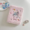 Carpeta A5 de felpa rosa con bordado de unicornio arcoíris y textura suave - Carcasa de Felpa Rosa (Páginas interiores no incluidas)