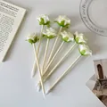 Set of seven white rose shaped ballpoint pens with silk wrapped ivory stems and green leaves - Gardenia White