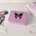 Detail of light purple tin box with butterfly print and Hisocute text on desk - Pink Butterfly
