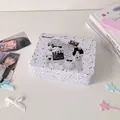 Detail of vintage American style tin box with black splatter dots and retro collages - Cats and Dogs Together