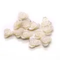 Macro shot of white carved shell rose beads with drill holes for DIY jewelry making - Triangle Flower Style (013)