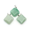 Three pieces of natural green stone square pendants with silver metal bails for DIY jewelry - Green Aventurine
