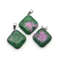 Three square-cut ruby zoisite natural stone pendants with silver metal bails - Rhombus Square Style (1065-T250716016) / Ruby Zoisite