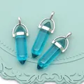 Pendente esagonale in vetro blu lago con gancio argento per creazione gioielli DIY - Blu Lago (N.1)