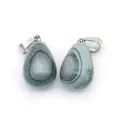 Blue-grey agate teardrop stone pendants with natural circular patterns and silver bails - Style 2 (Blue Gray Circular Texture)