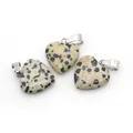Set of heart-shaped Dalmatian Jasper stone pendants with silver-colored metal bails - Large / Dalmatian Jasper