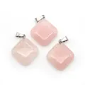 Polished rose quartz rhombus pendant with silver bail for DIY jewelry necklace - Rhombus Square Style (1065-T250716016) / Rose Quartz