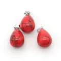 Three red teardrop stone pendants with black veins and silver bails for DIY necklaces - Red Network Jasper
