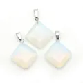 Three square opal stone pendants with silver clasps on a white background for DIY jewelry - Rhombus Square Style (1065-T250716016) / Opal