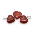 Three red jasper heart stone pendants with silver metal clasps on a white background - Large / Red Jasper