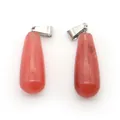 Colgantes de gota en piedra natural roja con cierres de metal plateado para joyería DIY - Forma de gota de agua / Cristal de Sandía