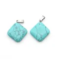 Pair of rhombus-shaped natural turquoise stone pendants with black veins and silver bails - Rhombus Square Style (1065-T250716016) / Blue Turquoise