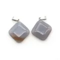 Square grey blue semi-transparent natural stone pendants with silver metal clasps - Rhombus Square Style (1065-T250716016) / Grey Agate