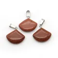 Brown goldstone fan-shaped pendant with sparkling mineral particles and silver metal clasp - Gold Sandstone