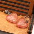 Ciondoli a cuore in quarzo fragola con fermagli in metallo su base di legno - 16x18mm, 3g / Pendant Only (Without Chain) / Quarzo Cocomero
