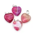 Pendenti a cuore in agata naturale striata con ganci in argento lucido per fai da te - Piccolo / Agata rosso rosa