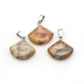 Polished fan-shaped natural crazy lace agate stone pendants with silver metal clasps - Crazy Agate