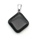 Polished black natural stone square pendant with silver metal bail for DIY necklaces - Rhombus Square Style (1065-T250716016) / Black Agate