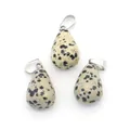 Pendentifs gouttes en jaspe dalmatien avec attaches argentées pour bijoux DIY collier - Jaspe dalmatien