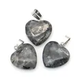 Ciondolo a cuore in labradorite naturale con chiusura in metallo per gioielli DIY - Piccolo / Larvikite