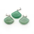 Three fan-shaped green aventurine stone pendants with polished finish and silver metal bails - Green Aventurine