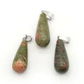 Pendente a goccia in pietra unakite lucidata con gancio in acciaio per gioielli fai da te - A forma di goccia / Unakite