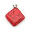 Square red stone pendant with natural black vein texture and silver clasp - Rhombus Square Style (1065-T250716016) / Red Network Jasper