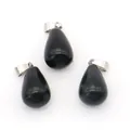 Pendentifs en pierre naturelle noire en forme de goutte avec fermoirs argentés pour bijoux - Agate noire