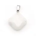 Natural white spotted stone rhombus pendant with silver metal bail for DIY necklace - Rhombus Square Style (1065-T250716016) / White Jade