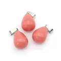 Pendentifs gouttes en calcédoine rose polie avec fermoirs argentés pour bijoux DIY - Calcédoine Rose