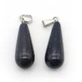 Ciondolo a goccia in pasta di vetro blu scintillante con gancio in metallo argento - A forma di goccia / pietra blu