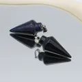 Deep blue sandstone arrow pendant with shimmering starry glitter and silver metal clasp - Blue Sandstone