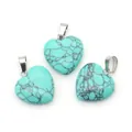 Tre ciondoli in pietra turchese a forma di cuore con ganci per gioielli fai da te - Piccolo / Turchese blu