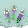 Set di tre ciondoli in cristallo sfumato viola e verde, forma a colonna esagonale con gancio argento - Sfumatura Viola Verde (N.14)