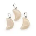 Three pieces of cream-colored natural stone crescent moon pendants with silver metal clasps - Light Beige Raw Stone (No. 2)