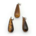 Tre pendenti in pietra occhio di tigre lucida a goccia con ganci in metallo argento - A forma di goccia / Occhio di tigre