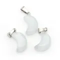 Moon shaped white opal cat eye stone pendant with silver metal clasp for DIY jewelry - White Cat's Eye Effect (No. 3)