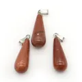 Tre ciondoli a goccia in pietra goldstone marrone lucida con ganci in metallo argento - A forma di goccia / pietra sabbia dorata