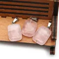 Colgante rectangular de cuarzo rosa con cierre de metal plateado para collares DIY - Cuarzo rosa
